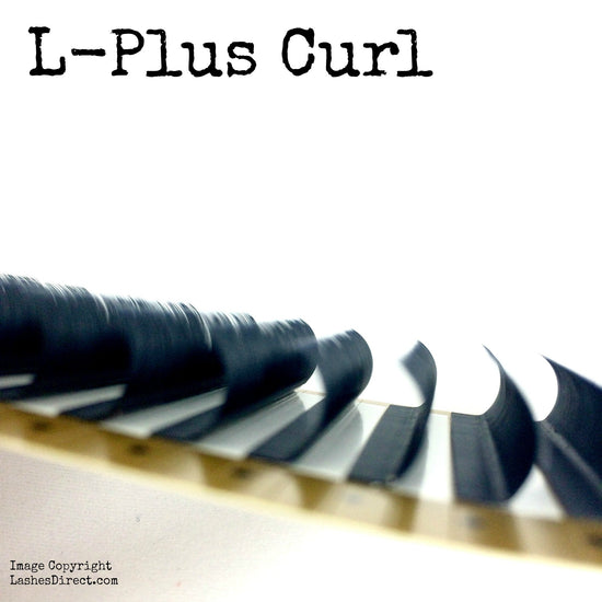 L Plus Eyelash Extension Curl Lash Tray with different lengths shown in image